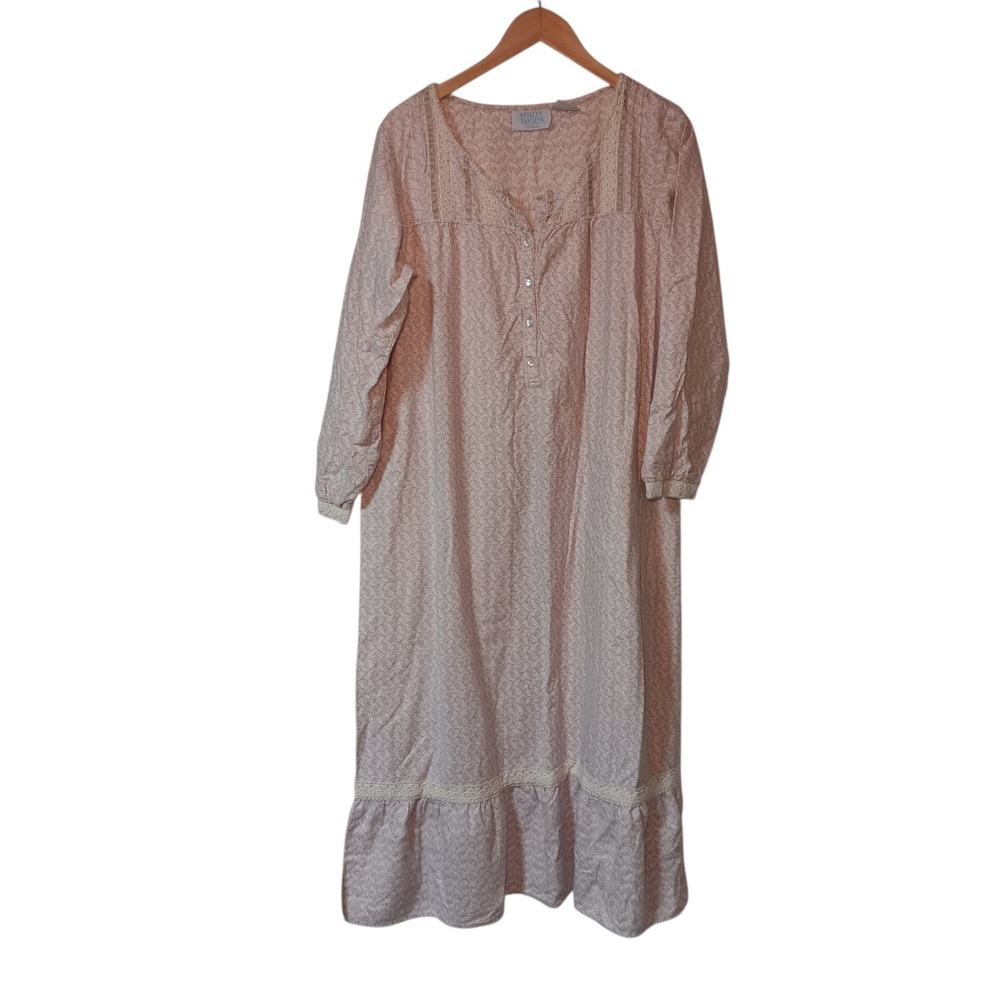 Ashley Taylor Sleepwear Nightgown Women Large Cotton Paisley Long Sleeve Lace